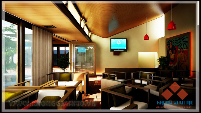 Phối cảnh 3D nội thất nhà hàng - Tầng một Cafe Gia Lâm